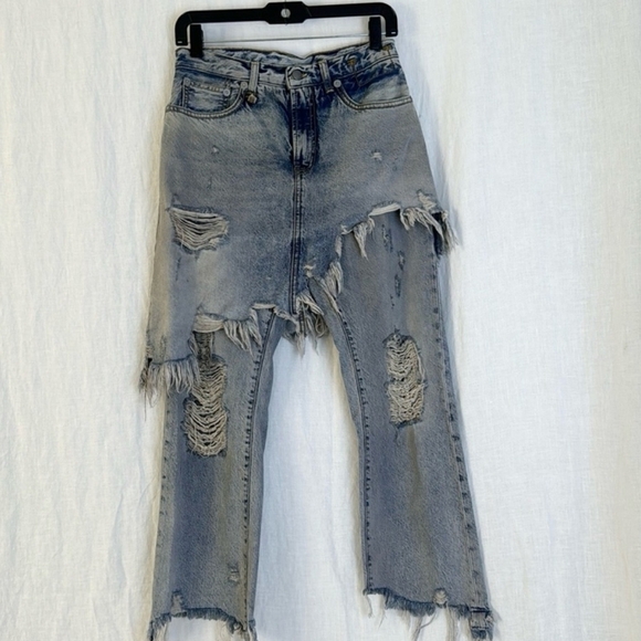 R13 Denim Double Classic ShreddedHem Skirted Jeans - Picture 8 of 16